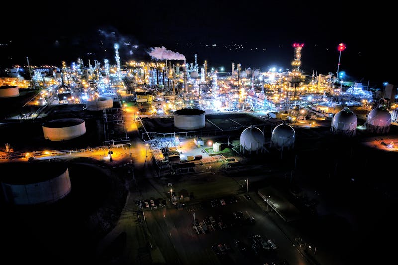 Refinery complex night aerial